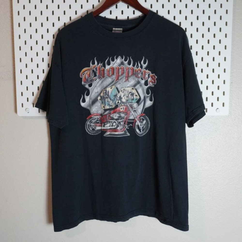 Gildan Heavyweight Cotton Choppers Motorcycle Dice Flame T Shirt XL